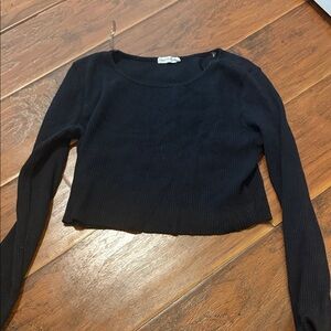 SHEIN Black Ribbed Cropped Sweatshirt